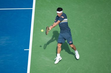 Kei Nishikori (Jpn) 3 Ağustos 2018 yılında Washington Dc Citi açık tenis turnuvası Alexander Zverev (Ger) düşüyor