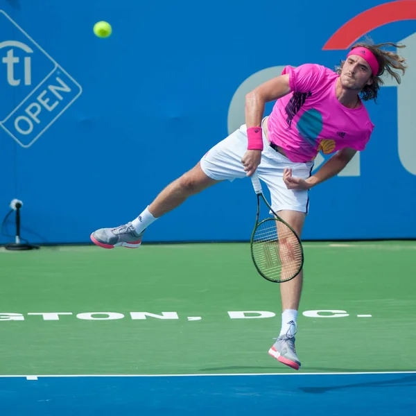 Stefanos Tsitsipas Gre Derrota David Goffin Bel Torneio Tênis Citi — Fotografia de Stock