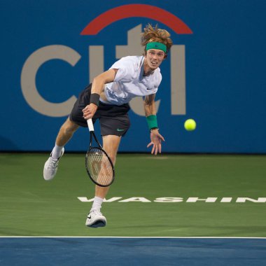 Andrey Rublev (Rus) Alex de Minaur (Aus) için yarı finalde Citi açık tenis turnuvası 4 Ağustos 2018 yılında Washington Dc düşüyor