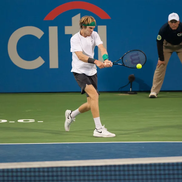 Andrej Rubljov Rus Esik Alex Minaur Aus Elődöntőben Citi Open — Stock Fotó