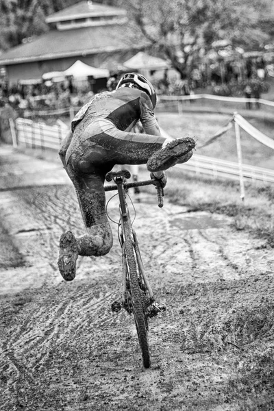 Cyclist Competes Muddy Race — Stock Photo, Image