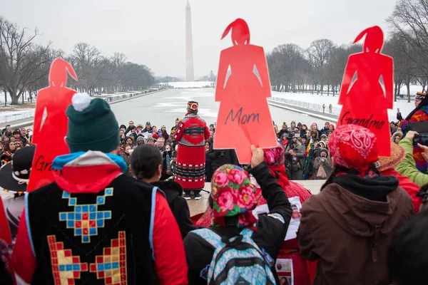 Partecipanti Alla Prima Marcia Dei Popoli Indigeni Washington Gennaio 2019 — Foto Stock