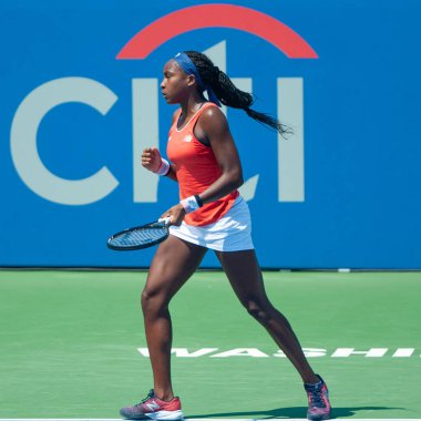 Coco Gauff (ABD) Temmuz 'da Citi açık tenis turnuvası Eleme Turu 27, 2019 Washington DC içinde