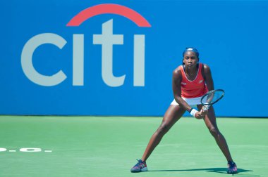 Coco Gauff (ABD) Temmuz 'da Citi açık tenis turnuvası Eleme Turu 27, 2019 Washington DC içinde