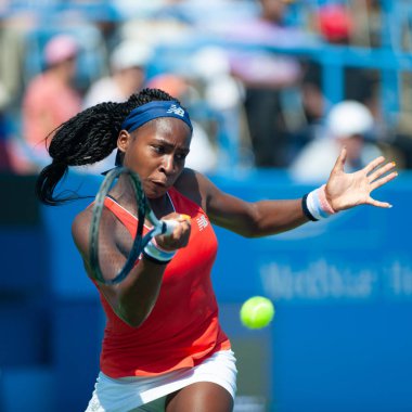 Coco Gauff (ABD) Temmuz 'da Citi açık tenis turnuvası Eleme Turu 27, 2019 Washington DC içinde