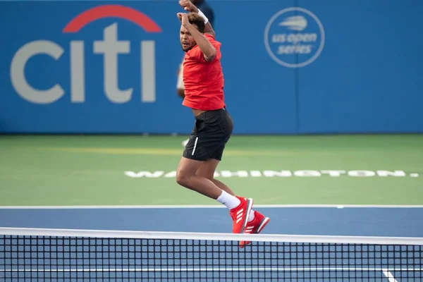 Wilfried Tsonga Fra Świętuje Zwycięskiej Meczu Turnieju Tenisowym Citi Open — Zdjęcie stockowe