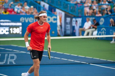 Nick Kyrgios (GRE) üzerinde Stefanos Tsitsipas (GRE) ile maç sırasında Washington 'da Citi açık tenis turnuvası, DC 29 Temmuz 2019
