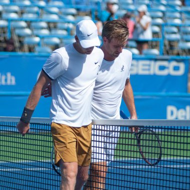 Peter Gojowczyk (Ger) ve Kyle Edmund (Gbr) 2 Ağustos 2019 tarihinde Washington Dc'de düzenlenen Citi Open tenis turnuvasında
