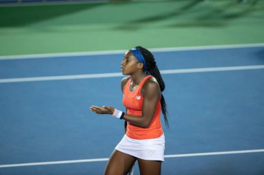 Amerikalı Coco Gauff ve Caty Mcnally 2 Ağustos 2019'da Washington Dc'de düzenlenen Citi Open tenis turnuvasında çiftlerde oynuyorlar.