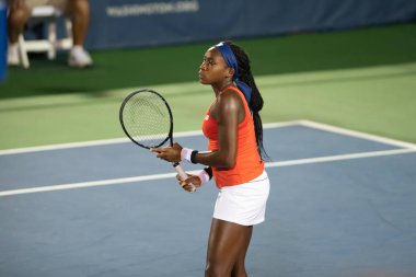 Amerikan Coco Gauff, 2 Ağustos 2019'da Washington Dc'de düzenlenen Citi Open tenis turnuvasında çiftlerde oynuyor