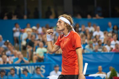 Stefanos Tsitsipas (Gre), 3 Ağustos 2019'da Washington Dc'de düzenlenen Citi Open tenis turnuvasının yarı finalinde