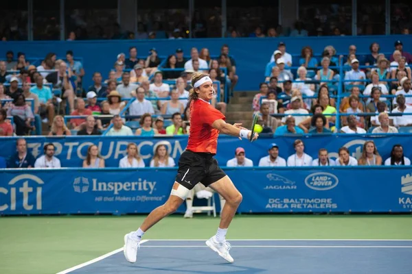 2019年8月3日 ワシントンDcで開催されるシティ オープンテニストーナメントの準決勝でステファノス ツィツィポス が行われた — ストック写真