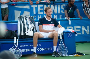 Daniil Medvedev (Rus), 4 Ağustos 2019'da Washington Dc'de düzenlenen Citi Open tenis turnuvasının finalinde Nick Kyrgios'a (Aus, resimde değil) düşüyor.