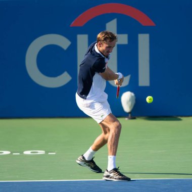 Daniil Medvedev (Rus), 4 Ağustos 2019'da Washington Dc'de düzenlenen Citi Open tenis turnuvasının finalinde Nick Kyrgios'a (Aus, resimde değil) düşüyor.