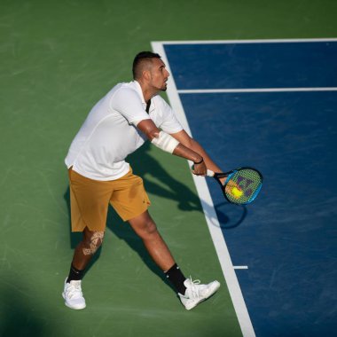 Nick Kyrgios (Aus), 4 Ağustos 2019'da Washington Dc'de düzenlenen Citi Open tenis turnuvasında daniil Medvedev'i (Rus, resimde yok) yendi.