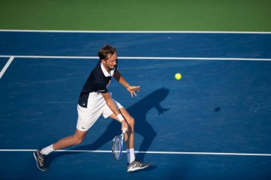 Daniil Medvedev (Rus), 4 Ağustos 2019'da Washington Dc'de düzenlenen Citi Open tenis turnuvasının finalinde Nick Kyrgios'a (Aus, resimde değil) düşüyor.