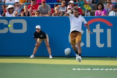 Nick Kyrgios (Aus), 4 Ağustos 2019'da Washington Dc'de düzenlenen Citi Open tenis turnuvasında daniil Medvedev'i (Rus, resimde yok) yendi.