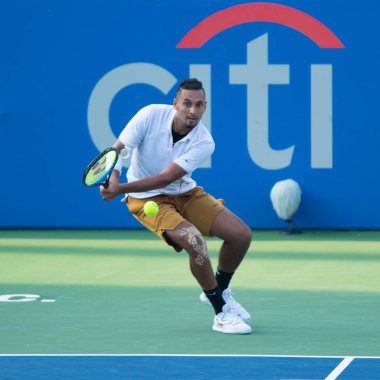 Nick Kyrgios (Aus), 4 Ağustos 2019'da Washington Dc'de düzenlenen Citi Open tenis turnuvasında daniil Medvedev'i (Rus, resimde yok) yendi.