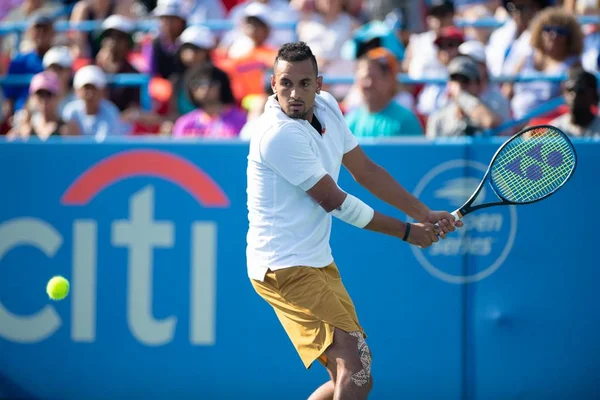 Nick Kyrgios (Aus), 4 Ağustos 2019'da Washington Dc'de düzenlenen Citi Open tenis turnuvasında daniil Medvedev'i (Rus, resimde yok) yendi.