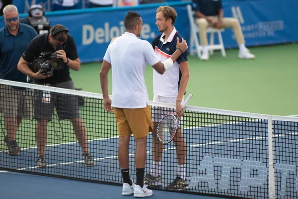 Nick Kyrgios Aus Daniil Medvedev Rus Após Vitória Campeonato Kyrgios — Fotografia de Stock