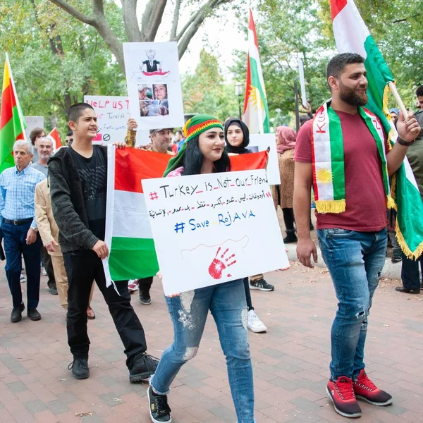 Protesters Rally Defend Kurds Oppose Turkeys Invasion Rojava White House — Stock Photo, Image