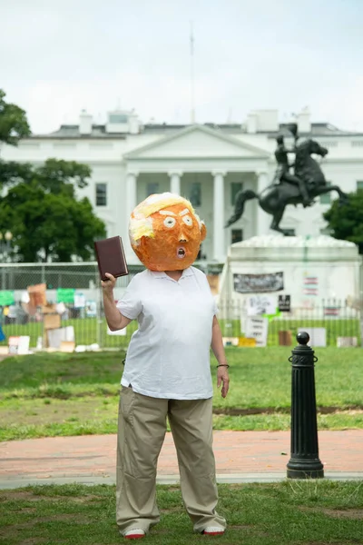 21 Haziran 2020 'de Washington' daki Beyaz Saray önünde Başkan Donald Trump 'ı taklit eden bir kişi