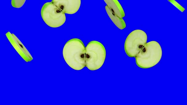 Секции зеленого яблока — стоковое видео