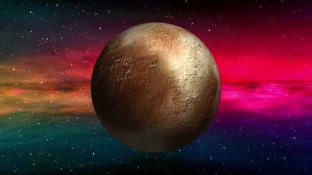 Pluto on space nebula background — Stock Video