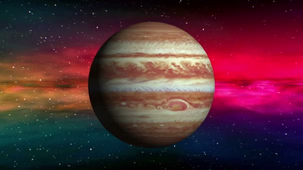 Jupiter på utrymme nebulosa bakgrund — Stockvideo