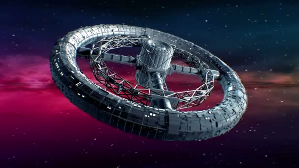 Giant sci-fi torus on Nebula background Royalty Free Stock Video