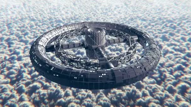 Sci-Fi vliegtuig in de wolken — Stockvideo