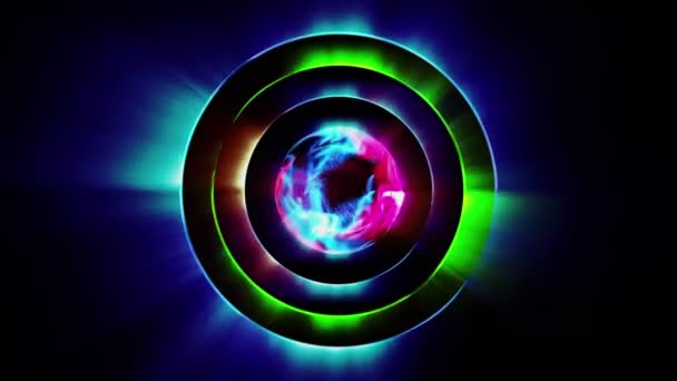 Círculos Concêntricos Multicoloridos Com Esfera Abstrata Centro Loop Sem Costura — Vídeo de Stock