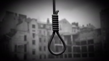 Hangmans ilmik bir savaş parçalanmış şehrin fon karşı