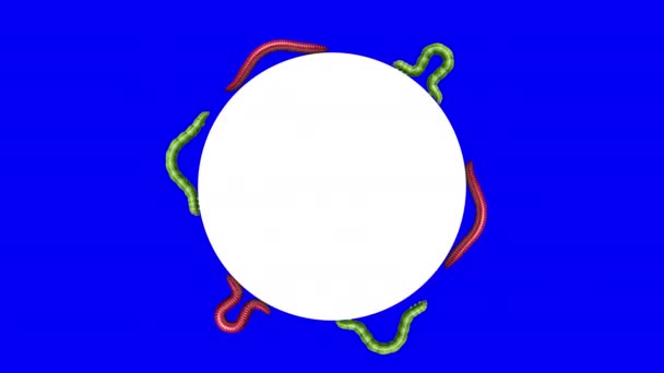 Lagartas e vermes em círculo branco, looping animação 3D — Vídeo de Stock