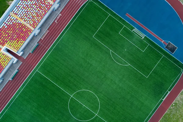 Vista Aerea Superiore Dello Stadio Aperto Campo Calcio Diagonale Ritagliato — Foto Stock