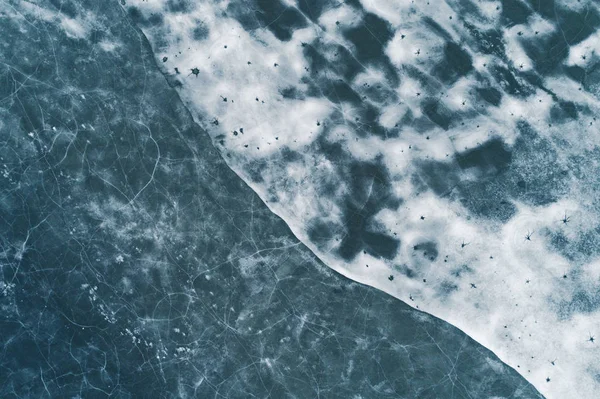 Yukarıdan Donmuş Göl Üzerinde Görüntülemek Için Yakın Çekim Buz Doku — Stok fotoğraf