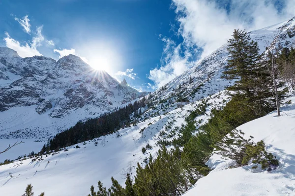 Paisagem Inverno Com Montanhas Tatra Tomadas Lago Morskie Oko Parque — Fotografia de Stock