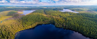 Yukarıdan Karelia ormanları ve gölleri
