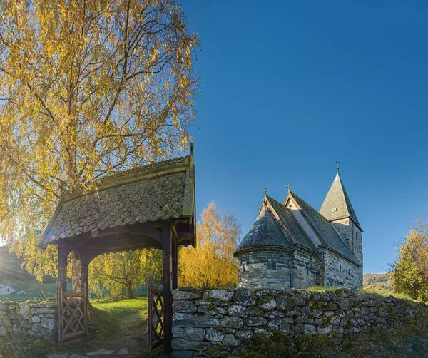 Norwegian countryside church at sunset — Stock Photo, Image