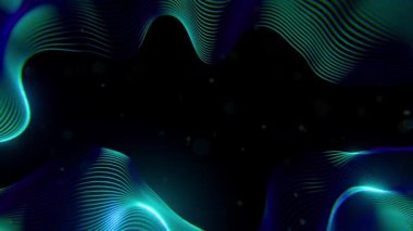 Luminous green and blue lines undulate, creating an abstract frame with glowing highlights. Looping animation.