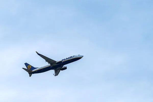 stock image Malaga, Spain - January 13, 2018 . Airliner of Ryanair taking off at Malaga Airport. Ryanair is the largest low-cost carrier in Europe