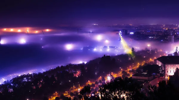 Fog Night City Málaga City Espanha — Fotografia de Stock