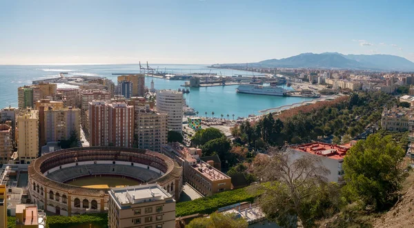 Malaga Město Přístav Panoramatický Pohled — Stock fotografie