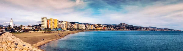 Málaga España Diciembre 2017 Vista Playa Malagueta Málaga Costa Del — Foto de Stock