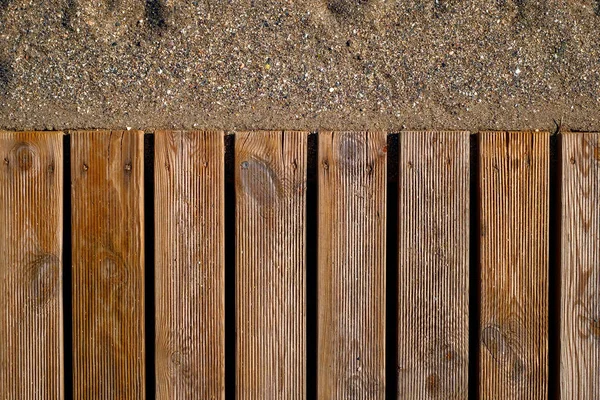 Wooden Floor Sandy Beach — Stock Photo, Image