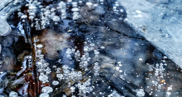 얼음 밑에 갇힌 기포 — 스톡 사진