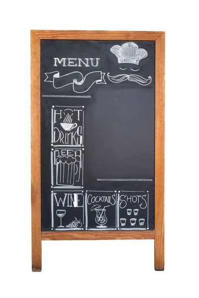 Restaurant menu chalkboard with wooden frame and drink list on — Stock Photo, Image