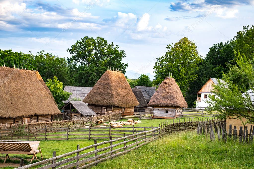 typical Romanian village with old peasant houses