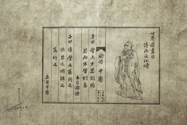 parşömen üzerine woodblock baskı yoluyla yapılan eski konfüçyüs tırnak