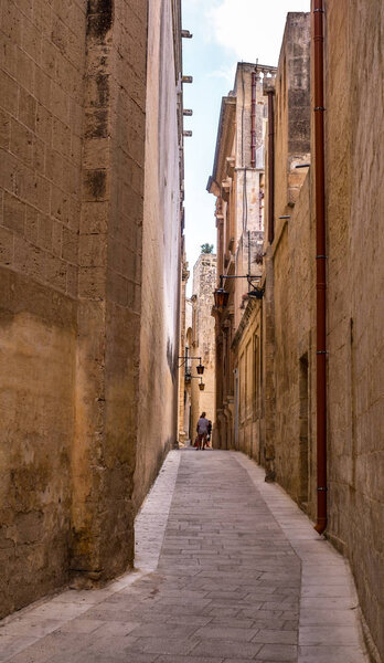 Mdina city, Malta - July 20, 2019. Street Scene from Mdina, Malta - The Silent City